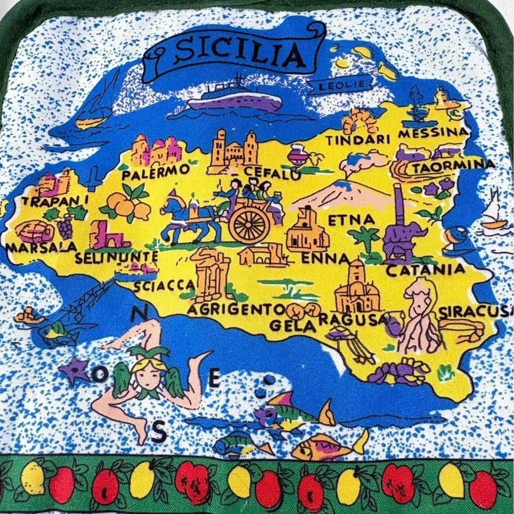 Vintage‎ Sicily Sicilia Souvenir Map Oven Mitt and Pot Holder  NWOT